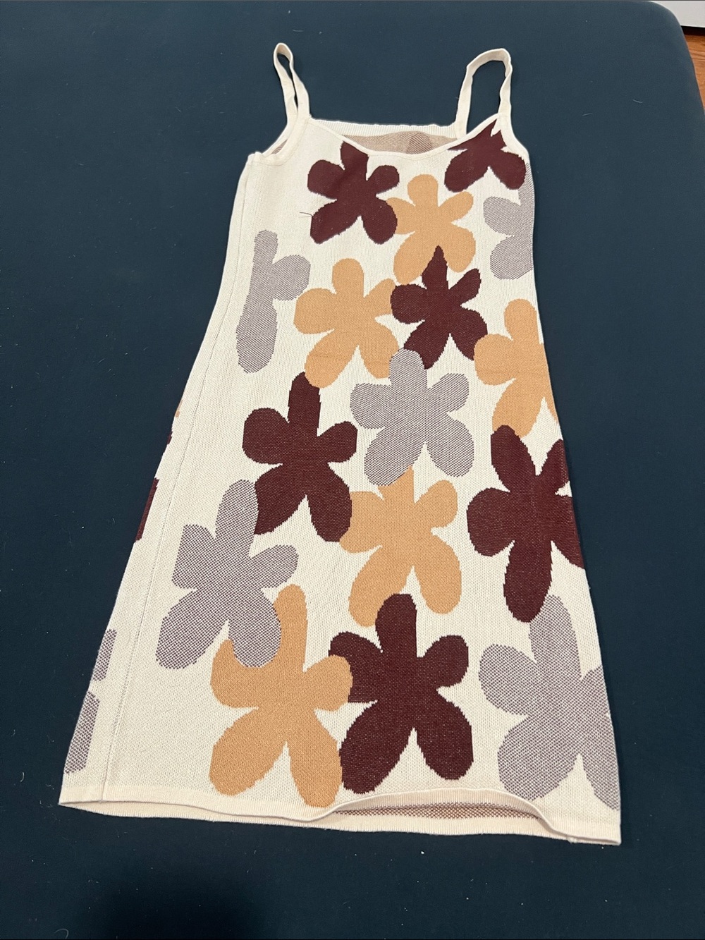 SHEIN Cream Knit Floral Slip Dress with Brown, Tan & Gray Flowers